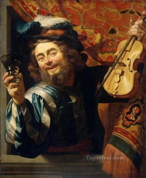 Honthorst Art Painting - Fiddler nighttime candlelit Gerard van Honthorst